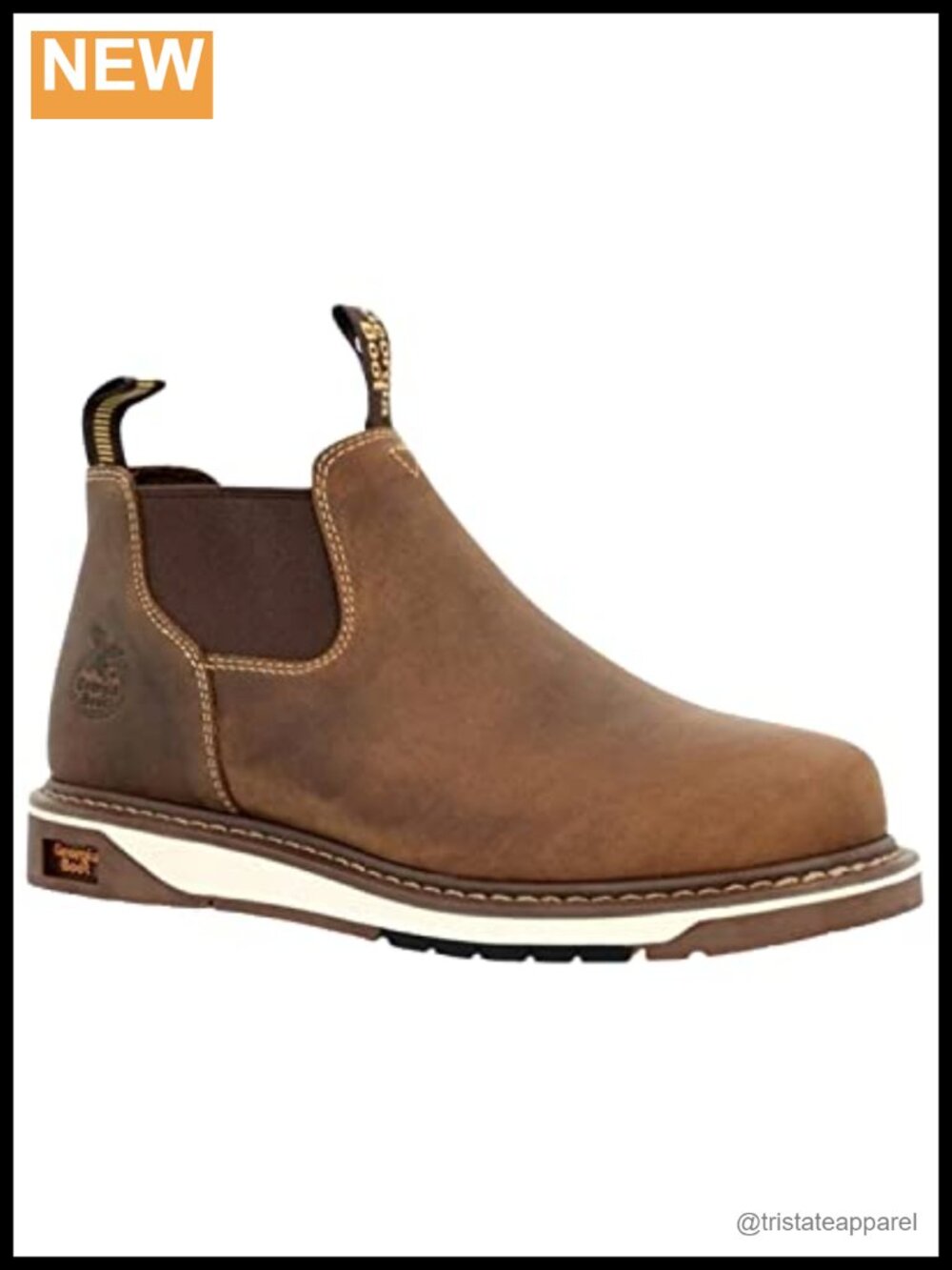 Leather Pull-On Work Boots with Wedge Heel and EVA Cushion